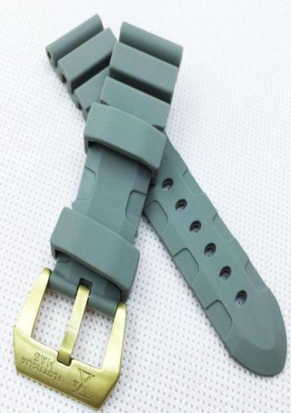 

24mm 120mm75mm good quality fashion grey silicone rubber strap screw brass buckle for pam lunminor radiomir67558353258222, Black;brown