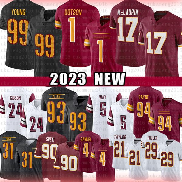

99 chase young 1 jahan dotson football jersey washingtons commanders terry mclaurin antonio gibson jonathan allen tress way daron payne kamr, Black;red