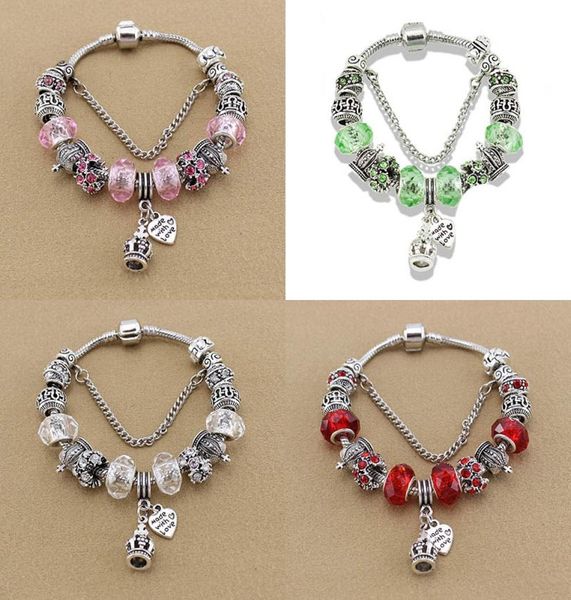 

fashion colorful charm crown pendant bracelet for silver plated luxury designer diy beaded pendant bracelet with box7596481, Golden;silver