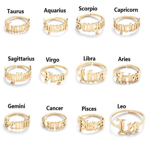 

stainless steel 12 constellation zodiac ring for women men antique style design letter leo aries open rings minimalist jewelry4559267, Silver