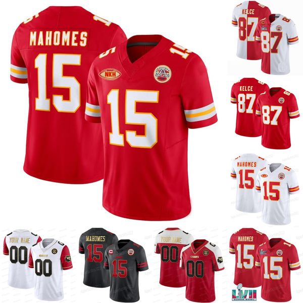

patrick mahomes travis kelce kansas city football jersey chiefs rashee rice nick bolton kadarius toney creed humphrey chris jones felix anud, Black;red