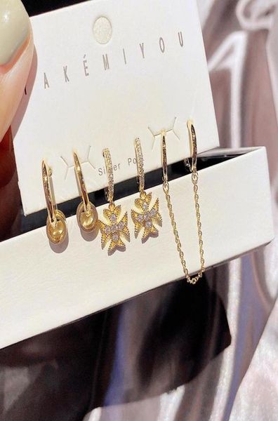 

dangle chandelier migga trendy cubic zircon pendant geometric drop earrings set for women gold color huggies jewelry4174683, Silver