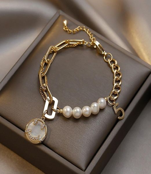 

womens shell pearl chain bracelet stainless steel bracelet06158625, Black