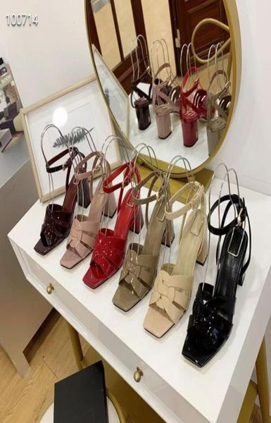 

summer women039s classic mid heel strap sandals patent leather style multi color choice with box size 35427235799, Black