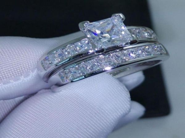 

luxury size 5678910 jewelry 10kt white gold filled z princess cut simulated diamond wedding ring set gift with box67098888138051, Silver