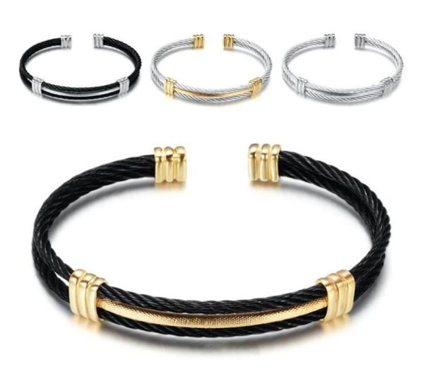 

link chain stainless steel minimalism men punk rock gold braided fine thread bracelet bangle jewelry gift for him4981478, Black