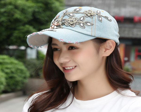 

fashion luxury designer ladies cowboy women decal spriged diamond rhinestone hats flower baseball casual ball caps sun hat9272612, Blue;gray