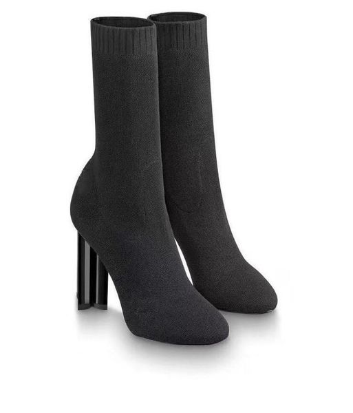 

autumn and winter socks highheeled ankle boots fashion knitted stretch designer alphabet women039s shoes3424165, Black