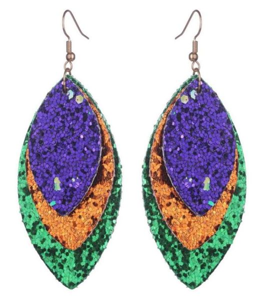 

dangle chandelier layered gold purple green glitter leather marquise earrings for women mardi gras carnival jewelry gifts wholes6625783, Silver
