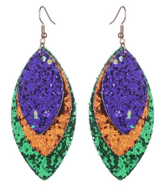 

dangle chandelier layered gold purple green glitter leather marquise earrings for women mardi gras carnival jewelry gifts wholes6625783, Silver