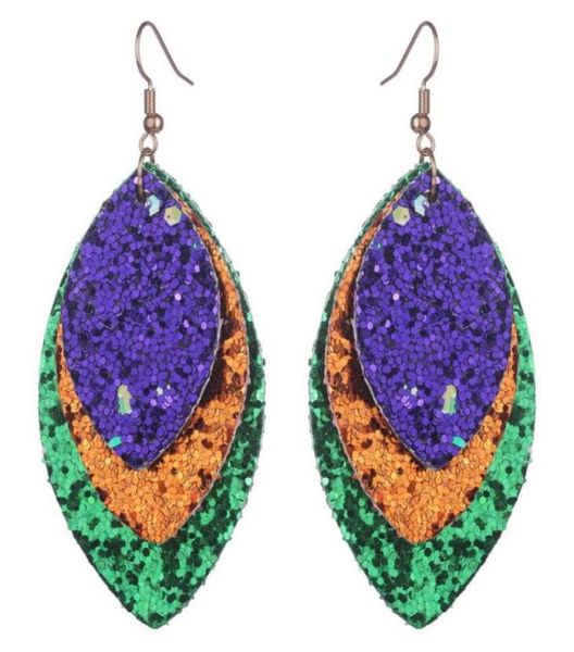 

dangle chandelier layered gold purple green glitter leather marquise earrings for women mardi gras carnival jewelry gifts wholes6625783, Silver