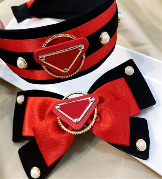 

luxury letter printed headbands bow pearl hair hoop designer triangle velvet hairpins hair clips girl hair bands6085514, Silver
