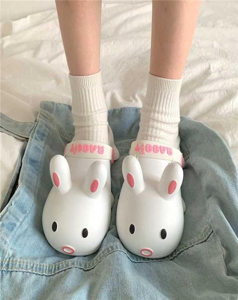 

summer thick platform slippers women sole slide flat casual sandal ladies indoor anti-slip women cute rabbit s&geta 2106116191721, Black