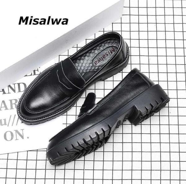 

dress shoes misalwa platform british casual men oxford social shoe thick sole white cow leather loafers slipon mid heel elevator 6037762, Black