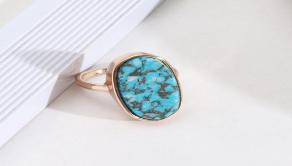 

cluster rings fashion oval hexagon kallaite healing crystal blue stone ring geometric gold plated finger for women jewelry gift4130029, Golden;silver
