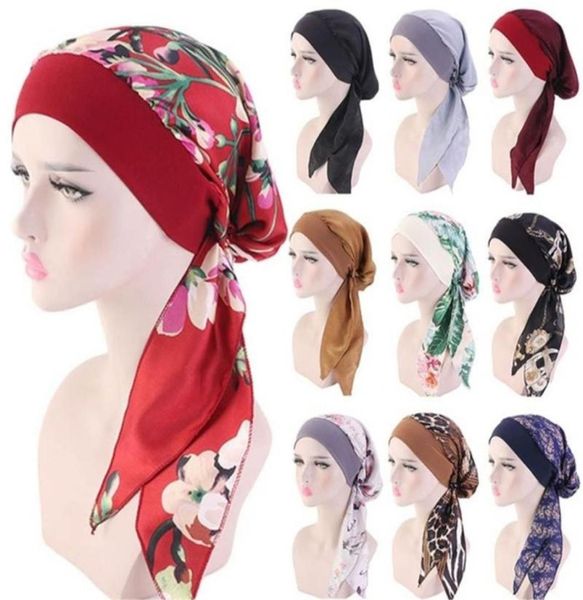 

1pc muslim turban hair loss hat hijab cancer head scarf chemo pirate cap headwear bandana printed adjustable elastic hats4981639, Blue;gray