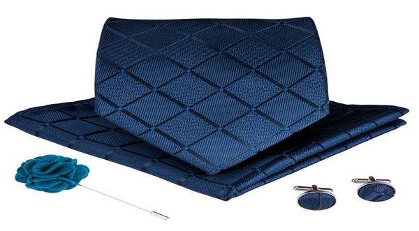 

men039s nevy blue plaid tie set plus handkerchief cuffs exquisite blue brooch fashion 2018 new listing ldnx00082001221, Black;blue