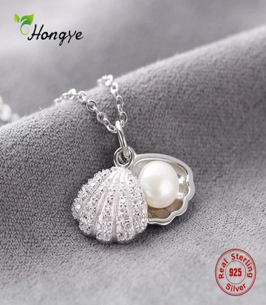 

hongye women real natural freshwater pearl necklace 925 sterling silver pendants shell necklace wedding classic fine jewelry mx2005131653