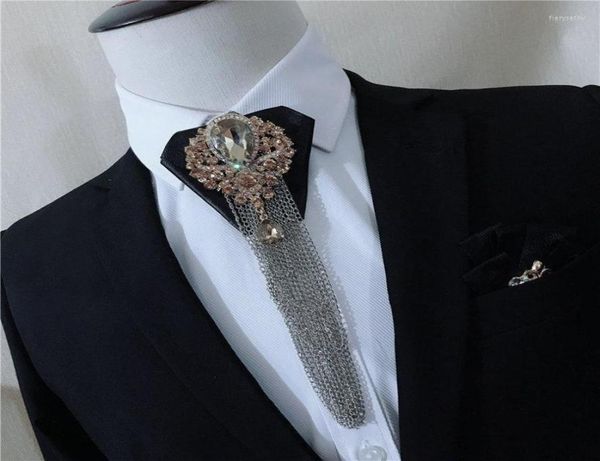 

bow ties men alloy rhinestone crystal tie cravat wedding suit club party shirt necktie luxury tassels chain pu leather ribbon bowt9195459, Black;gray