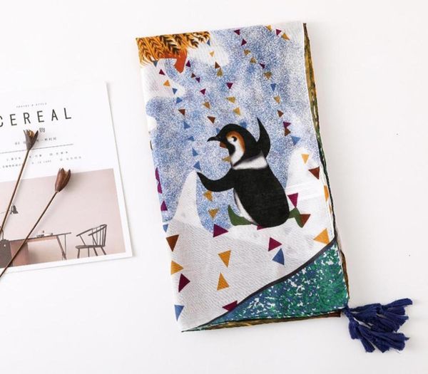 

street time fund birds qiming indian penguin pattern cotton scarf shawl tourism sunscreen sandy beach a piece of cloth ma039amn4652730765, Blue;gray