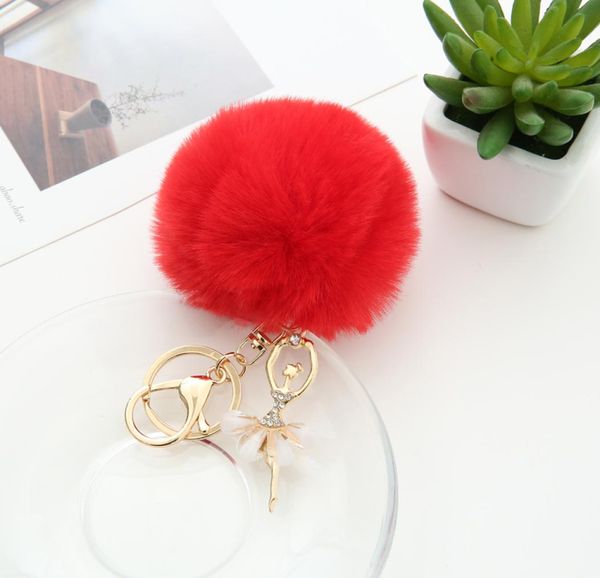 

new ballerina girl fluffy imitated rabbit fur ball key chain ballet girl car key ring decoration party gift for purse bag pr50017308217, Silver