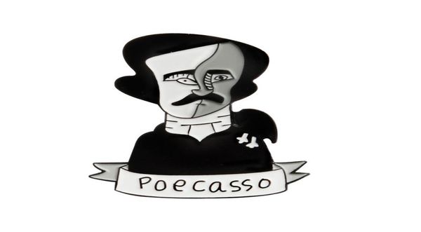 

edgar allan poe pablo poecasso brooches pins hard enamel pins for men women gift badges whole european style broach 2018 new f2048636, Gray