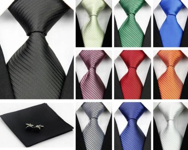 

accessories ties for men solid striped pattern business silk tie sets hanky handkerchief cufflinks red black necktie gravatas4021880, Black;blue