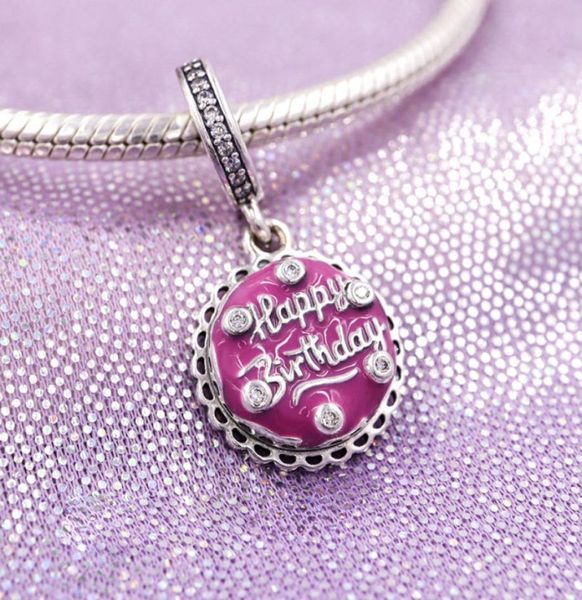 

925 sterling silver pink birthday cake dangle pendant charm bead for european jewelry charm bracelets8618022, Black