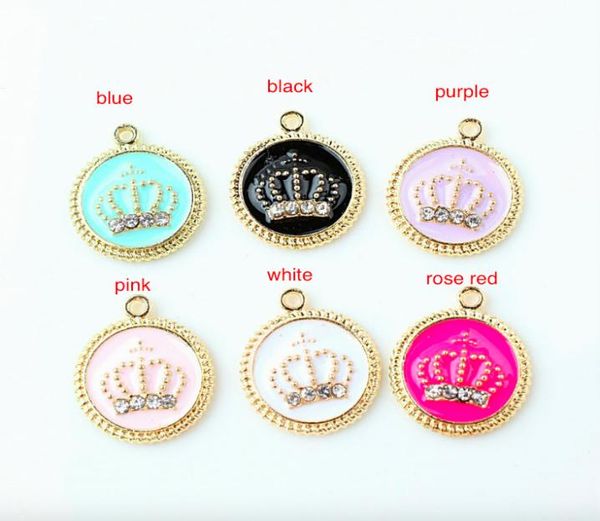 

100pcs gold tone 1720mm enamel crown charms oil drop crystal crown pendant fit bracelet diy fashion jewelry accessories6489113, Bronze;silver