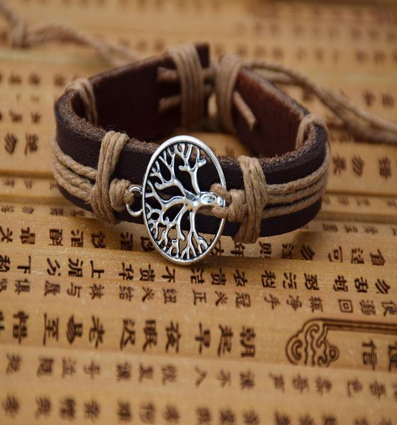 

coffee cow leather bracelet cool lucky tree wishing charm bracelet wristband jewelry holiday gift for men and women 1743616, Golden;silver