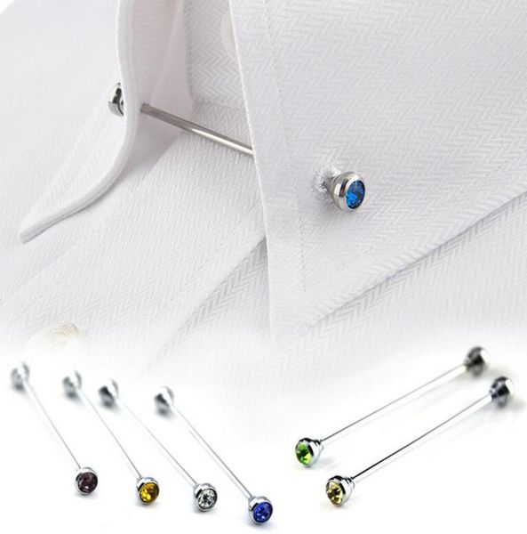 

crystal tie bar mens shirt collar pin necktie ties clip clasp brooch barbell lapel stick collars buckle2571474, Silver