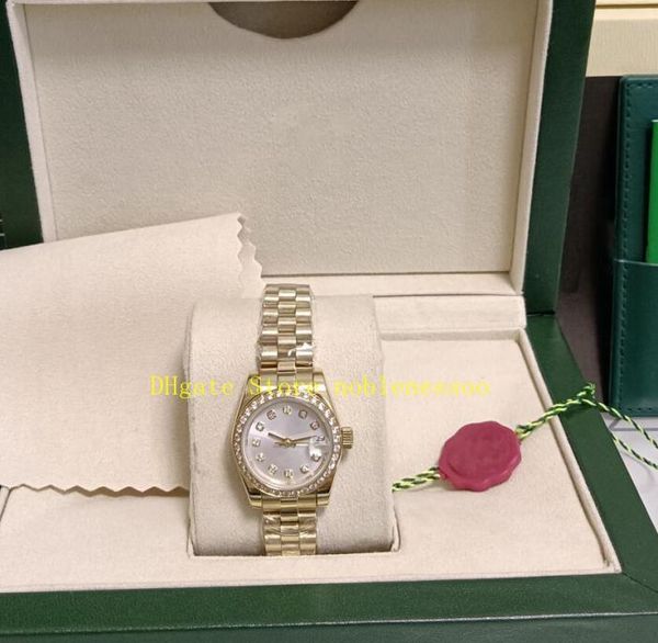 

real po with box women watches ladies 26mm 18kt yellow gold silver dial diamond bezel bracelet asia mechanical lady automatic w4168176, Slivery;golden