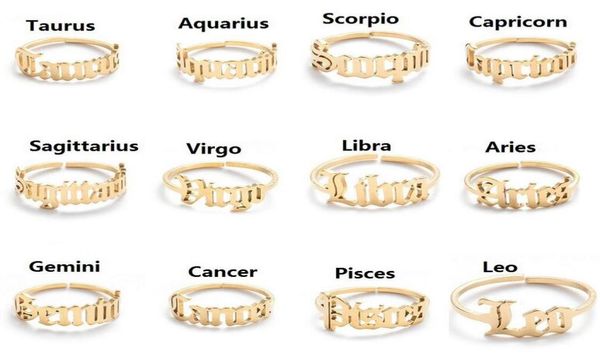 

adjustable 12 constellations letter ring for woman opening wedding stainless steel zodiac finger rings birthday jewelry gift2404992, Silver