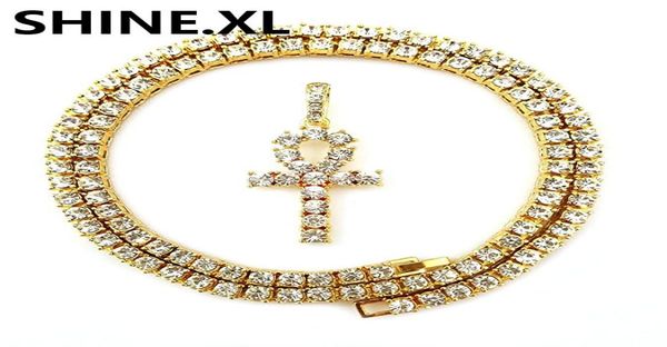 

mens iced out hip hop gold artificial diamond ankh lab diamond 1 row tennis chain 24 inch bling jewelry2560894, Silver