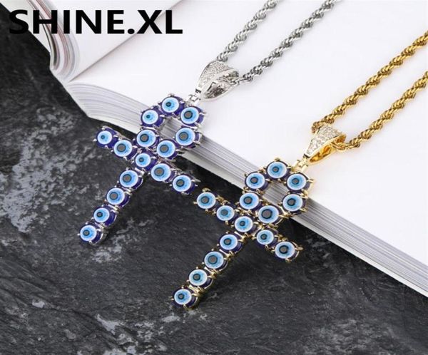 

new arrived devil blue eyes ankh necklace pendant iced out gold silver plated mens hip hop jewelry gift224t5214194