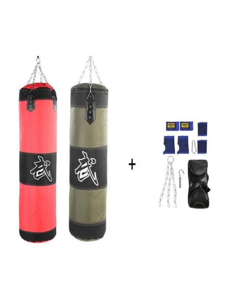 

60cm 80cm 100cm 120cm empty boxing sand bag hanging kick sandbag boxing training fight karate sandbag setwith gloves wrist guard5369631