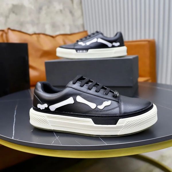 

famous design skel men sneakers shoes platform trainers calf leather rubber sole party wedding low comfot soft skateboard walking eu38-46, Black