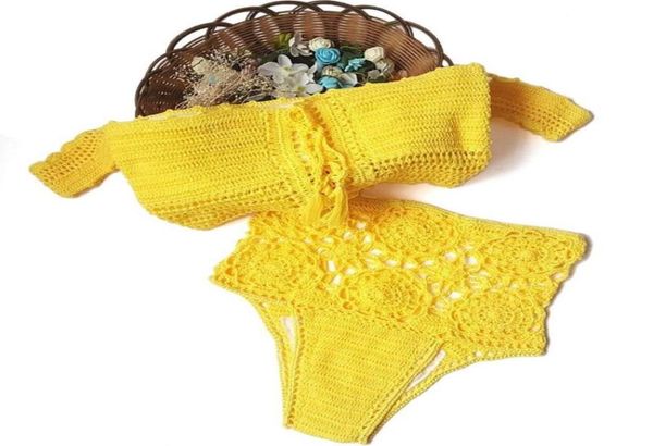 

new fashion women beach knitted hollow out swimwear set tassel slim bodycon knitted floral regular1823444