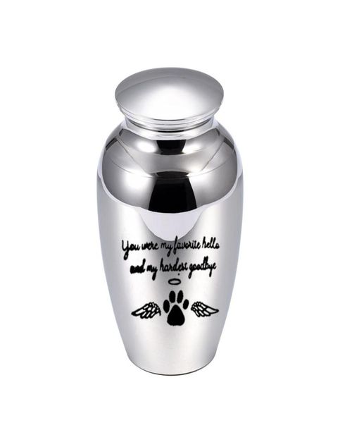 

70x45mm angel wings cremation urn for pet ashes pendant dog paw print aluminum alloy ashes holder keepsake you were my favorite h3337476, Silver
