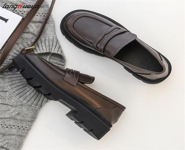 

brown black loafers women student uniform small leather shoes flats retro british style fashion womens single shoes mary janes 2207430859