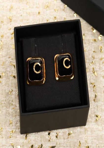 

luxury charm square shape stud earring with red color design in 18k gold plated have box stamp ps30142053668, Golden