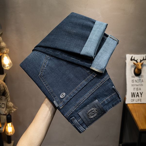 

men's jeans autumn winter men slim fit european american high-end brand small straight pants (201-216 thin) f223-9, Blue