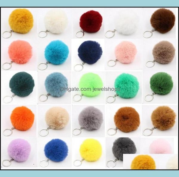 

keychains fashion accessories mti color 8cm rabbit fur ball keychain pom plush car handbag key ring pendant chain rings drop deliv3336684, Silver