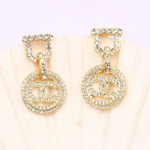 

8096 selling 18k gilded 925 silver luxury brand designer letter stud geometry famous female circular crystal diamond pearl earrings wedding, Golden;silver