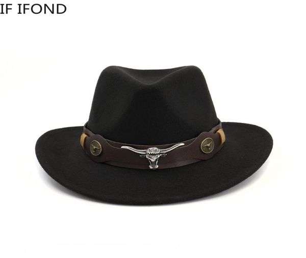 

british style retro western cowboy hat wool wide belt punk cowgirl jazz hat leather cap godfather size 5658cm5676254, Blue;gray