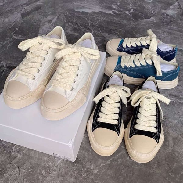 

maison mihara yasuhiro mmy dissolved shoes open smile canvas shoes men's and women's worn wash casual shoes thick sole vintage boa