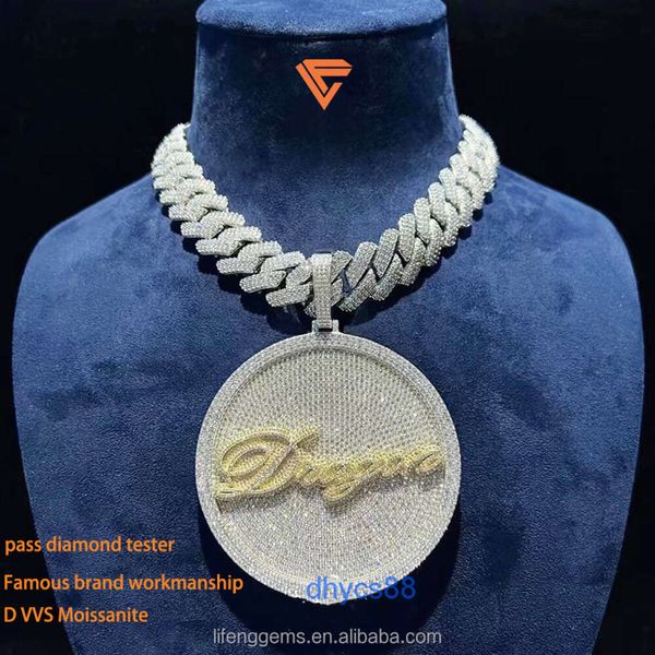 

custom hip hop letter necklaces rose gold plated 925 sterling silver chain fully iced out vvs moissanite diamond pendant