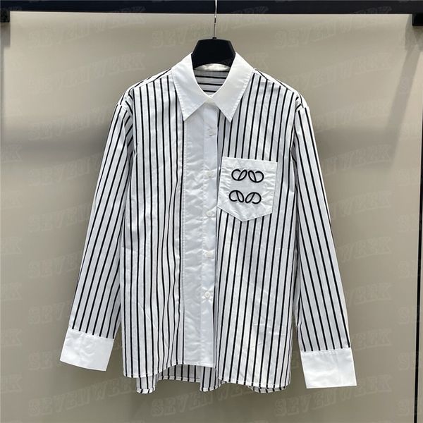 

irregular striped shirts tees women designer clothing embroidery pattern cardigan coat high grade casual shirt, Black