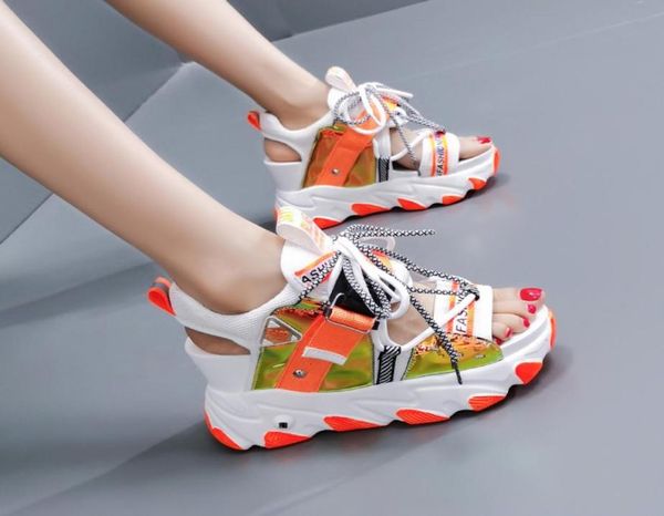 

summer chunky sandals women 9cm wedge high heels shoes female buckle platform leather casual summer slippers woman sanda5992334, Black