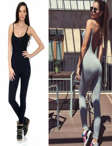 

gym clothing womens spaghetti strap slim fit jumpsuit sport fitness unitard pants sleeveless backless solid color skinny suits clo4158217, White;black